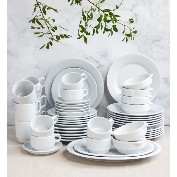 LUBIANA CORONA Serwis obiadowo - kawowy 126 el dla 18 osób | biała porcelana 