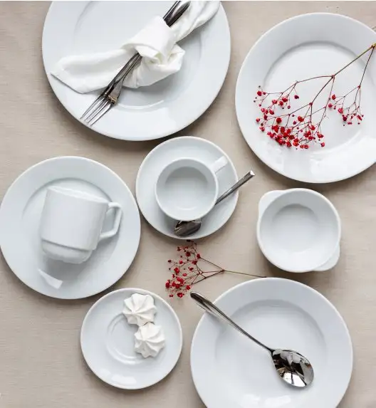 LUBIANA CORONA Serwis obiadowo - kawowy 168 el dla 24 osób | biała porcelana 