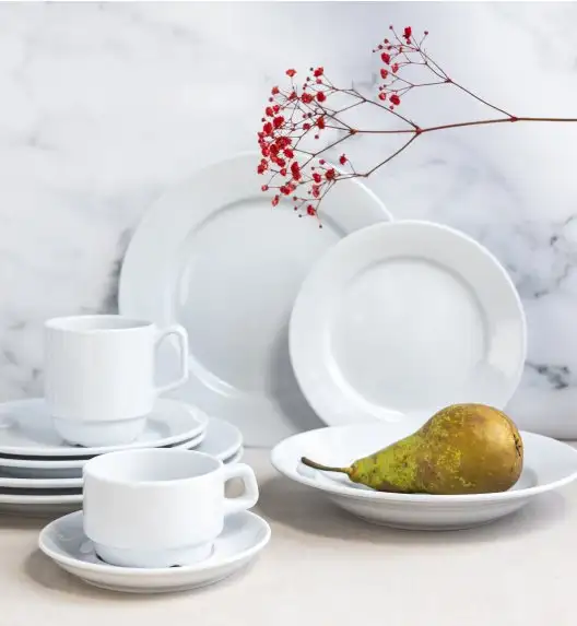 LUBIANA CORONA Serwis obiadowo - kawowy 96 el dla 12 osób | biała porcelana 