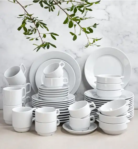 LUBIANA CORONA Serwis obiadowo - kawowy 144 el dla 18 osób | biała porcelana 