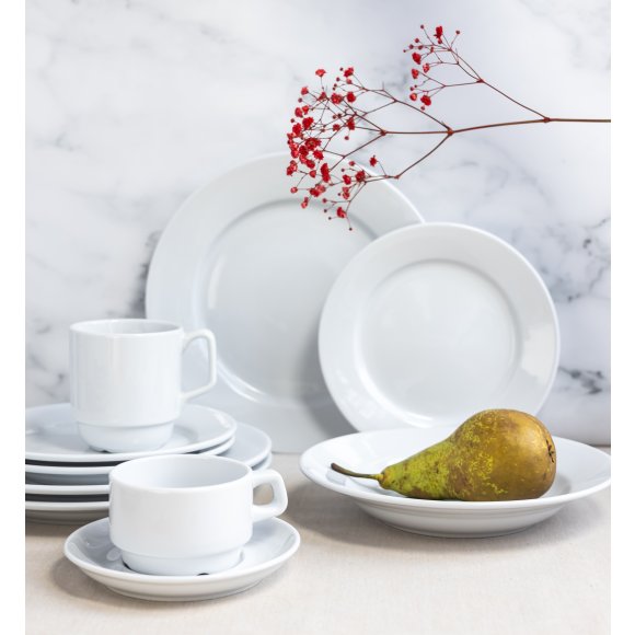 LUBIANA CORONA Serwis obiadowo - kawowy 144 el dla 18 osób | biała porcelana 