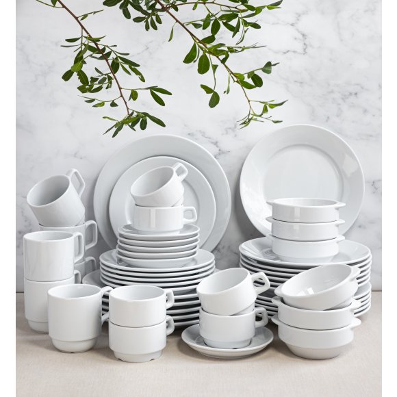 LUBIANA CORONA Serwis obiadowo - kawowy 192 el dla 24 osób | biała porcelana 