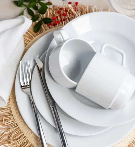 LUBIANA CORONA Serwis obiadowo - kawowy 192 el dla 24 osób | biała porcelana 