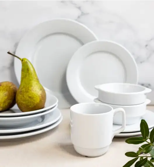 LUBIANA CORONA Serwis obiadowo - kawowy 192 el dla 24 osób | biała porcelana 