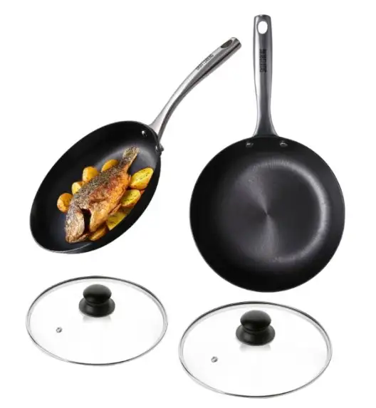 SKOTTSBERG | CAST IRON | Zestaw 2 patelnie 24, 28 cm ŻELIWNE + Pokrywki szklane Tadar