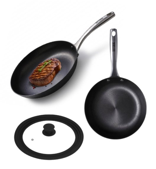 SKOTTSBERG | CAST IRON | Zestaw 2 patelnie 24, 28 cm ŻELIWNE + Pokrywka uniwersalna z silikonowym rantem Tadar