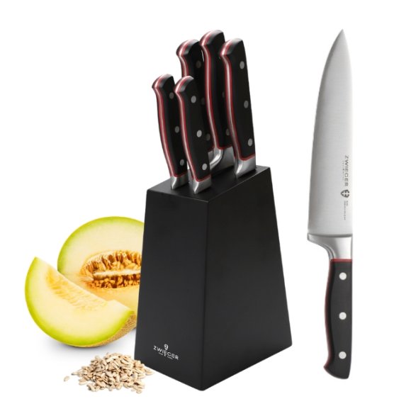 ZWIEGER KLASSIKER Komplet 5 noży w bloku czarnym / stal nierdzewna + tworzywo MDF