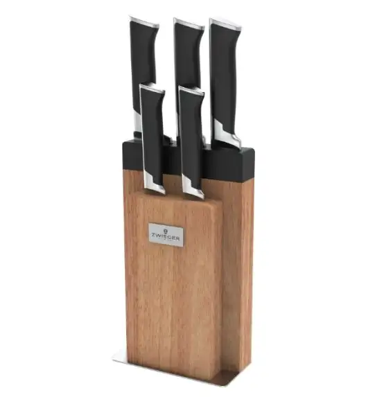 ZWIEGER DECCO Komplet 5 noży w bloku drewnianym + Ostrzałka Rapid / stal nierdzewna + drewno kauczukowe