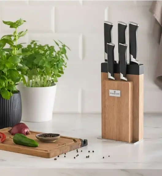 ZWIEGER DECCO Komplet 5 noży w bloku drewnianym + Ostrzałka Rapid / stal nierdzewna + drewno kauczukowe