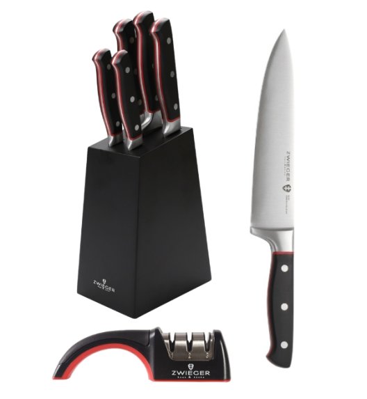 ZWIEGER KLASSIKER Komplet 5 noży w bloku czarnym + Ostrzałka Rapid / stal nierdzewna + tworzywo MDF