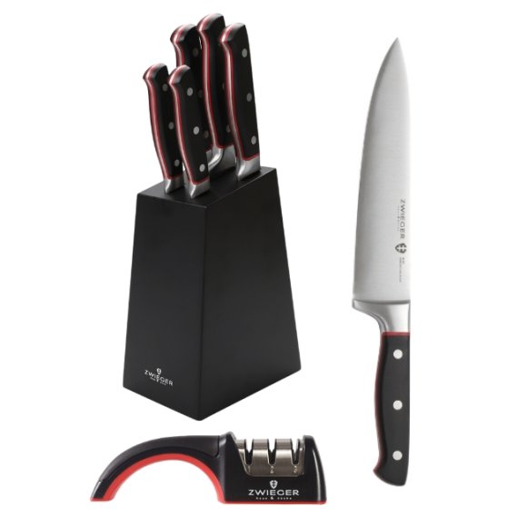 ZWIEGER KLASSIKER Komplet 5 noży w bloku czarnym + Ostrzałka Rapid / stal nierdzewna + tworzywo MDF