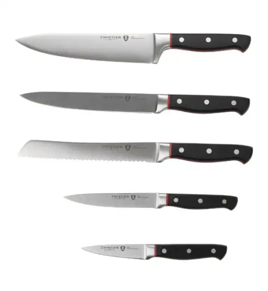 ZWIEGER KLASSIKER Komplet 5 noży w bloku czarnym + Ostrzałka Starke Pro / stal nierdzewna + tworzywo MDF