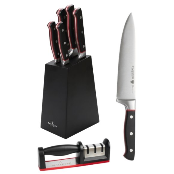 ZWIEGER KLASSIKER Komplet 5 noży w bloku czarnym + Ostrzałka Starke Pro / stal nierdzewna + tworzywo MDF