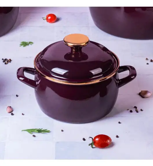 METALAC | BORDEAUX Garnek emaliowany z emaliowaną pokrywką, 16 cm 2.2L, bordowy