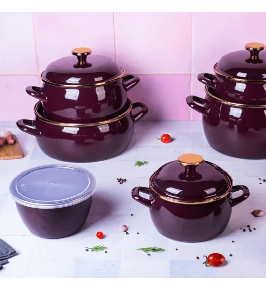 METALAC | BORDEAUX Garnek emaliowany z emaliowaną pokrywką, 16 cm 2.2L, bordowy