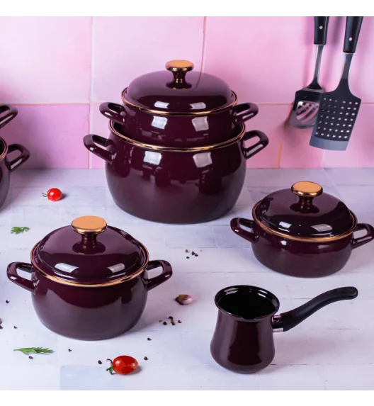 METALAC | BORDEAUX Garnek emaliowany z emaliowaną pokrywką, 16 cm 2.2L, bordowy