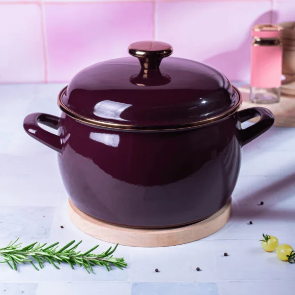 METALAC | BORDEAUX Garnek emaliowany z emaliowaną pokrywką, 20 cm 4.2L, bordowy