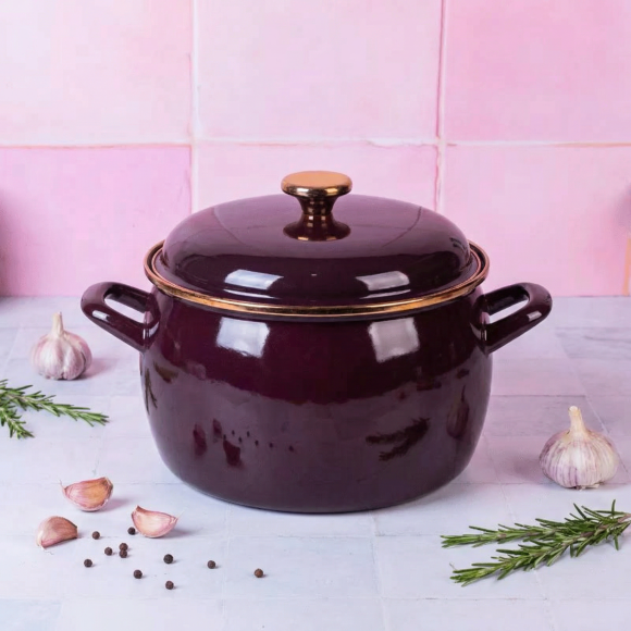 METALAC | BORDEAUX Garnek emaliowany z emaliowaną pokrywką, 24 cm 7.5L, bordowy