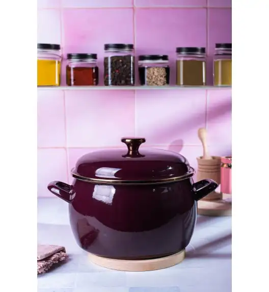 METALAC | BORDEAUX Garnek emaliowany z emaliowaną pokrywką, 24 cm 7.5L, bordowy