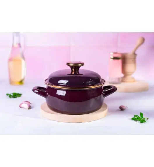 METALAC | BORDEAUX Niski garnek emaliowany 16 cm 1.5L, bordowy