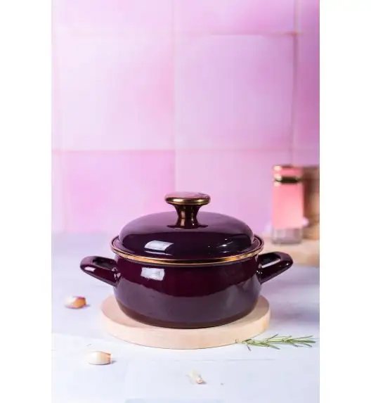 METALAC | BORDEAUX Niski garnek emaliowany 16 cm 1.5L, bordowy