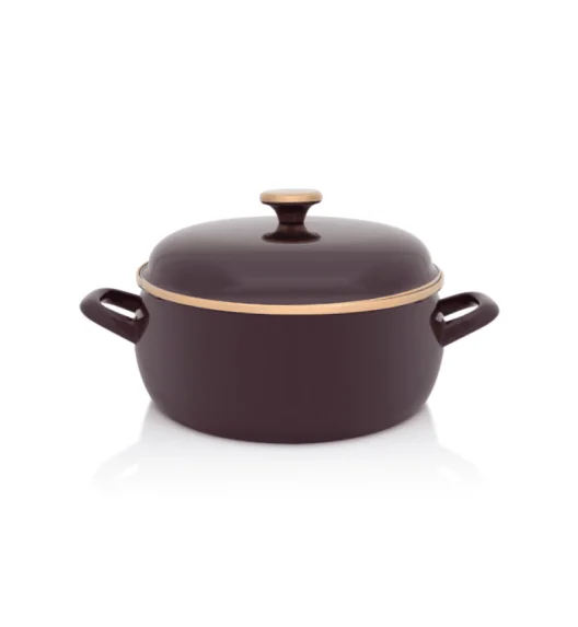 METALAC | BORDEAUX Niski garnek emaliowany z emaliowaną pokrywką 24 cm 5L, bordowy