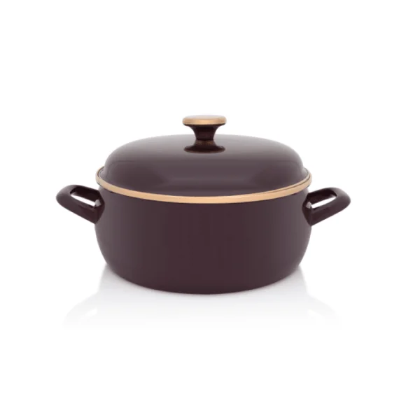 METALAC | BORDEAUX Niski garnek emaliowany z emaliowaną pokrywką 24 cm 5L, bordowy