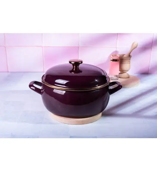 METALAC | BORDEAUX Niski garnek emaliowany z emaliowaną pokrywką 24 cm 5L, bordowy