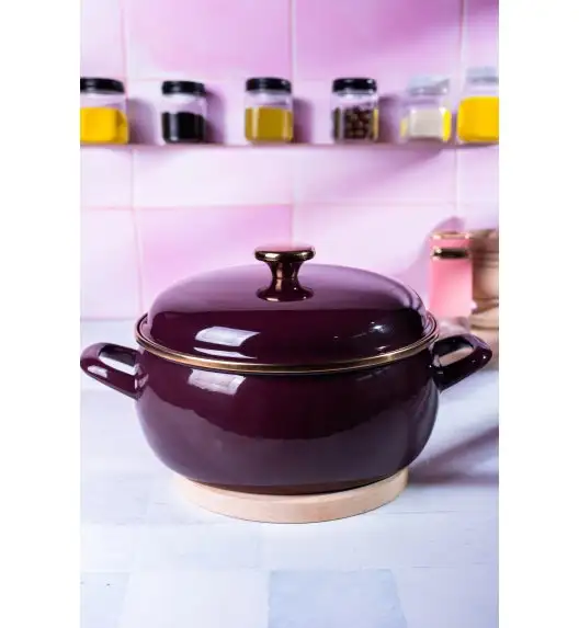 METALAC | BORDEAUX Niski garnek emaliowany z emaliowaną pokrywką 24 cm 5L, bordowy
