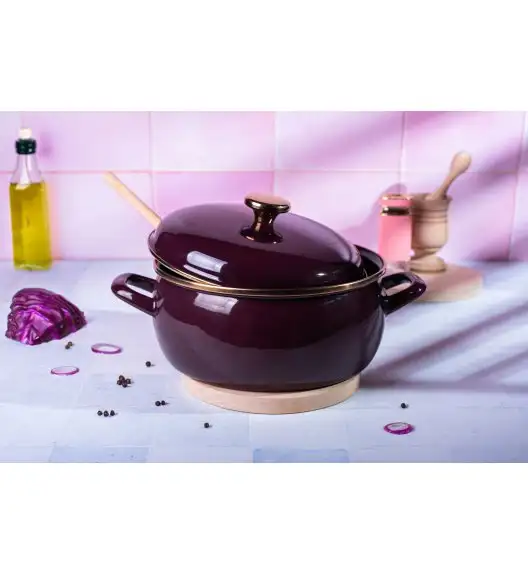 METALAC | BORDEAUX Niski garnek emaliowany z emaliowaną pokrywką 24 cm 5L, bordowy