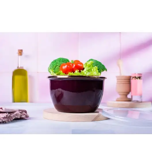 METALAC | BORDEAUX Pojemnik emaliowany z plastikową pokrywką 16 cm 1.7 L, bordowy