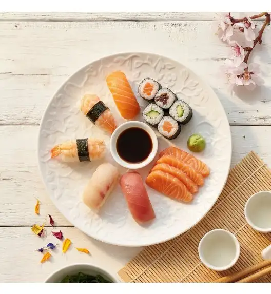 LUBIANA HANAMI Serwis obiadowy 30 el / 6 osób z kubkami i salaterkami | biała porcelana 