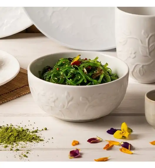 LUBIANA HANAMI Serwis obiadowy 30 el / 6 osób z kubkami i salaterkami | biała porcelana 