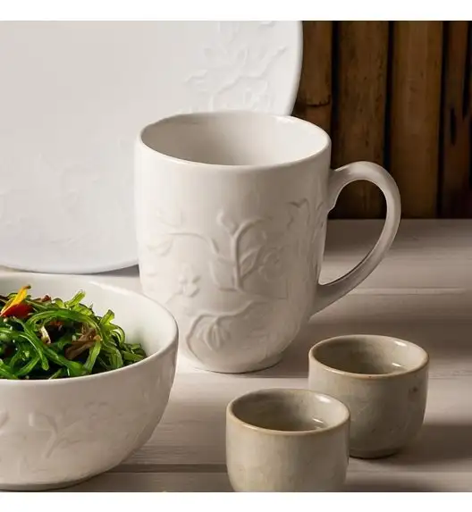 LUBIANA HANAMI Serwis obiadowy 90 el / 18 osób z kubkami i salaterkami | biała porcelana 