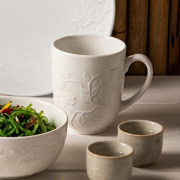 LUBIANA HANAMI Serwis obiadowy 90 el / 18 osób z kubkami i salaterkami | biała porcelana 