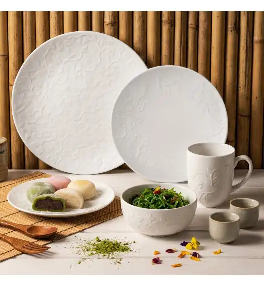 LUBIANA HANAMI Serwis obiadowy 120 el / 24 os z kubkami i salaterkami | biała porcelana 