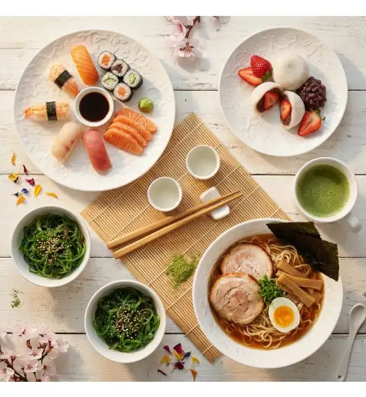 LUBIANA HANAMI Serwis obiadowy 120 el / 24 os z kubkami i salaterkami | biała porcelana 