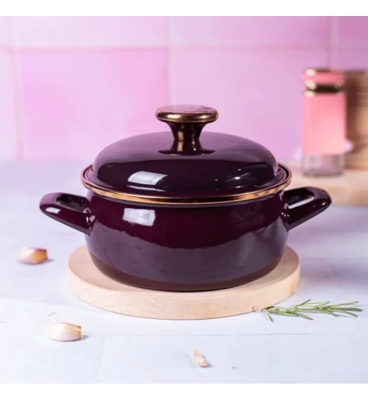 METALAC | BORDEAUX Komplet 3 garnków niskich emaliowanych z pokrywkami / bordowe