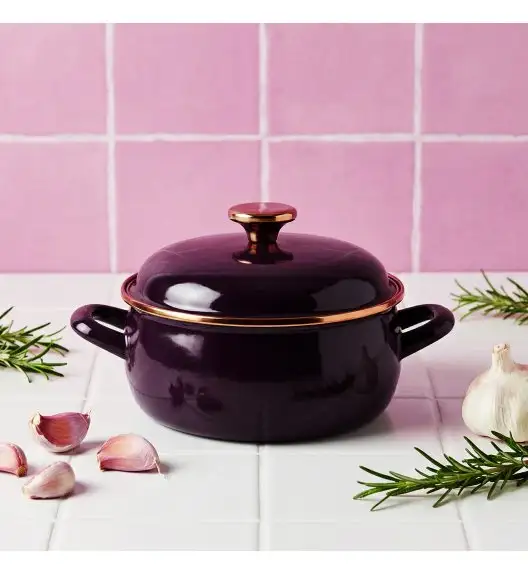 METALAC | BORDEAUX Komplet 3 garnków niskich emaliowanych z pokrywkami / bordowe