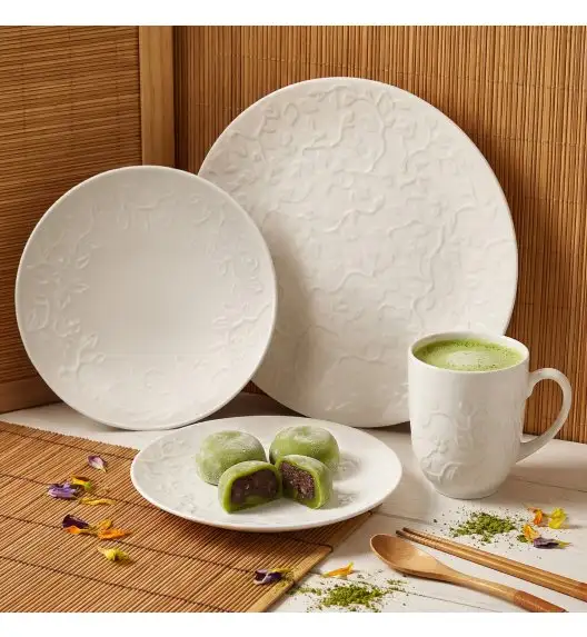 LUBIANA HANAMI Serwis obiadowy 48 el / 12 osób z kubkami | biała porcelana 