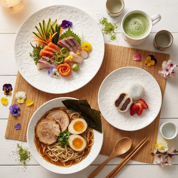 LUBIANA HANAMI Serwis obiadowy 48 el / 12 osób z kubkami | biała porcelana 