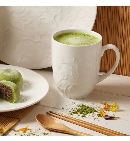 LUBIANA HANAMI Serwis obiadowy 48 el / 12 osób z kubkami | biała porcelana 