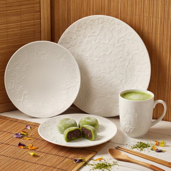 LUBIANA HANAMI Serwis obiadowy 96 el / 24 osób z kubkami | biała porcelana 