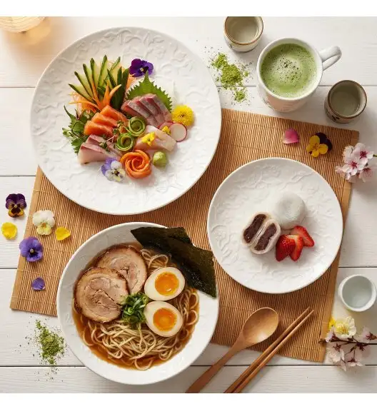 LUBIANA HANAMI Serwis obiadowy 96 el / 24 osób z kubkami | biała porcelana 