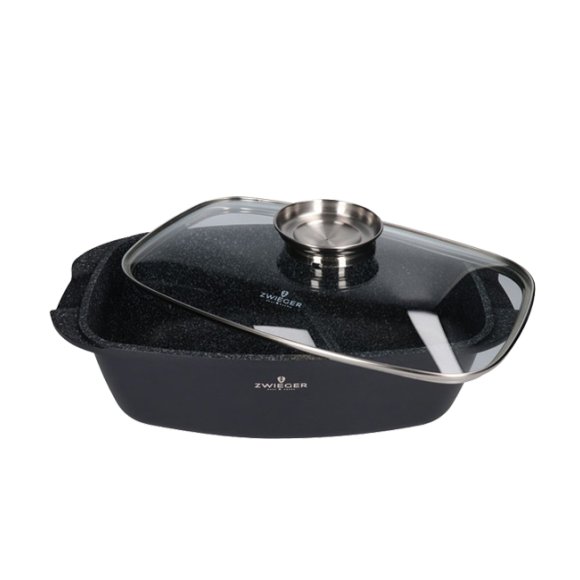 ZWIEGER BLACK STONE Zestaw garnków z pokrywkami 20, 24, 28 cm + Brytfanna 32 cm / GREBLON non-stick