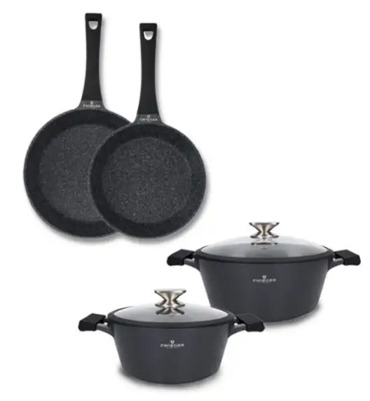 ZWIEGER BLACK STONE Zestaw garnków z pokrywkami 20, 24 cm + Patelnie 20, 24 cm