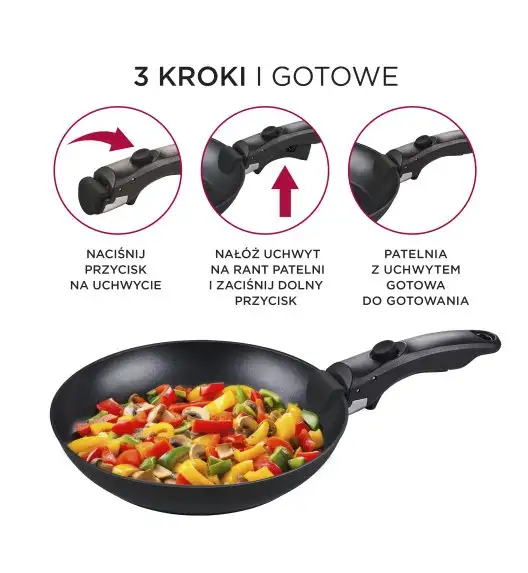 MG HOME CLEVER KITCHEN ZESTAW 3 PATELNI 20/24/28 CM Z ODPINANĄ RĄCZKĄ