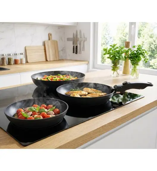MG HOME CLEVER KITCHEN ZESTAW 3 PATELNI 20/24/28 CM Z ODPINANĄ RĄCZKĄ