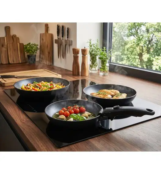 MG HOME CLEVER KITCHEN ZESTAW 3 PATELNI 20/24/28 CM Z ODPINANĄ RĄCZKĄ