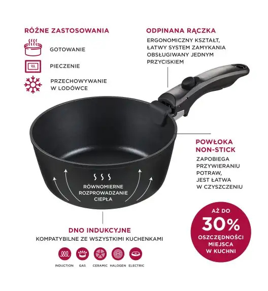 MG HOME CLEVER KITCHEN ZESTAW 3 GARNKÓW 18/20/22 CM Z ODPINANĄ RĄCZKĄ